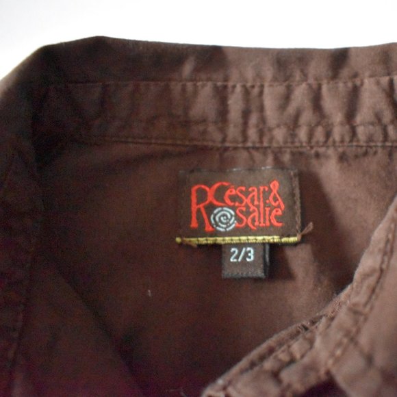 Cesar & Rosalie Brown Embroidered Floral Pattern Button-Down Blouse size 2-3 - Picture 6 of 8